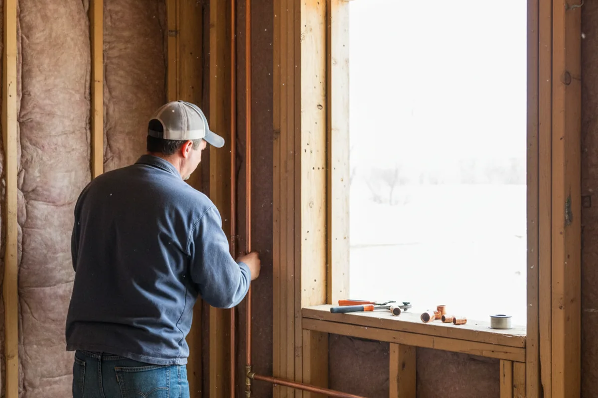 Licensed plumber running new copper supply lines in a Harlan home